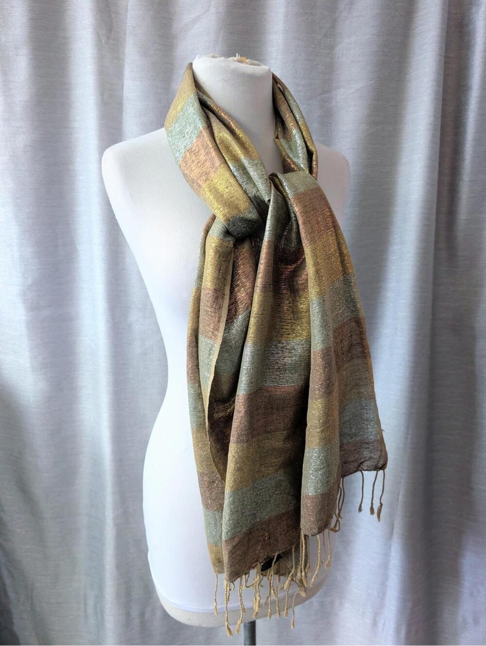 Gold Silver Bronze Metallic Wide Scarf